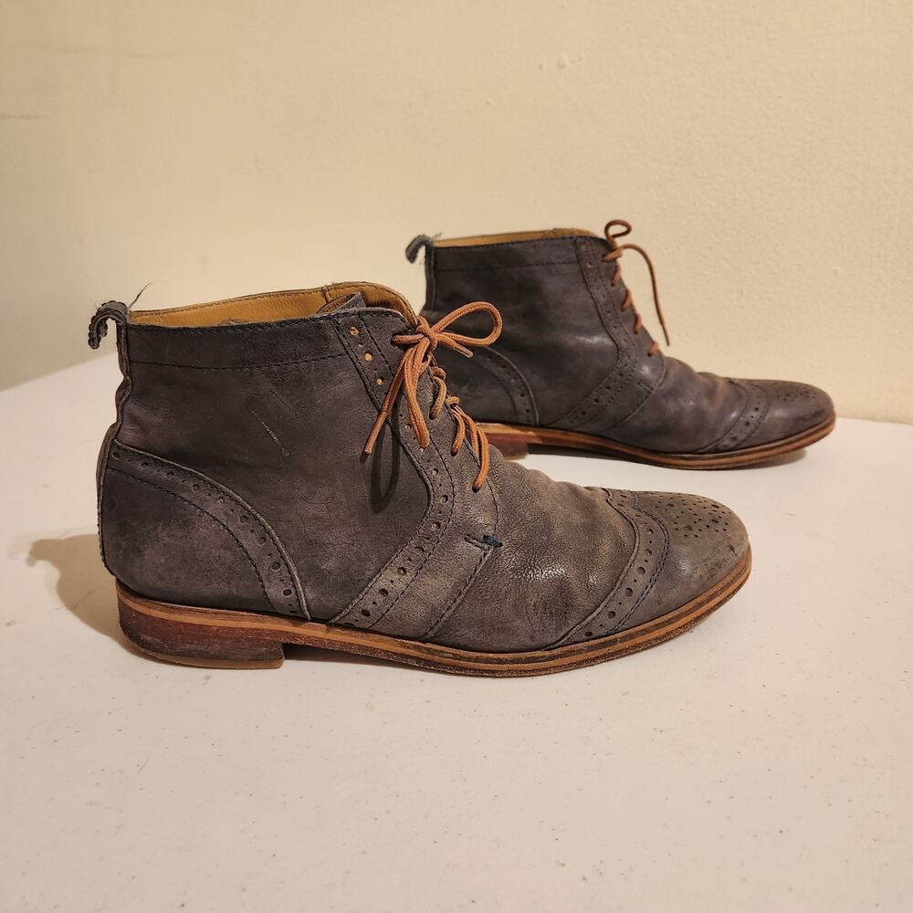 J Shoes Olympias Grey Lace Up Leather Boots Sz 8 Academia Preppy Wing Tip Shoes - Picture 10 of 10